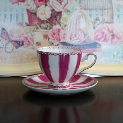 GC4804: 220 CC Cup & Saucer with Gold Deco - Pink Stripe Jade China - Image 5