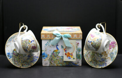 R5101 - S/2 Cups & Saucers in a Gift Box; New Bone China - Peacock; M/O: 4; Case: 12