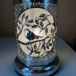 JJ272331 - Touch Sensitive Lamp - Silver Chickadee w/ Glass Wax Holder