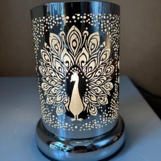 JJ272332 - Touch Sensitive Lamp - Silver Peacock w/ Glass Wax Holder